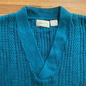 Vintage Men's Store Sweater Mens Medium Teal V Neck Textured Acrylic Knit 90s